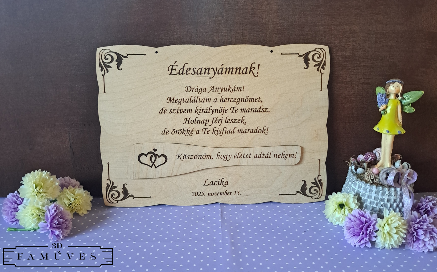 Esküvői szülőköszöntő tábla csomag, villáskulccsal és fakanállal -Édesapáknak és Édesanyáknak - Image 3